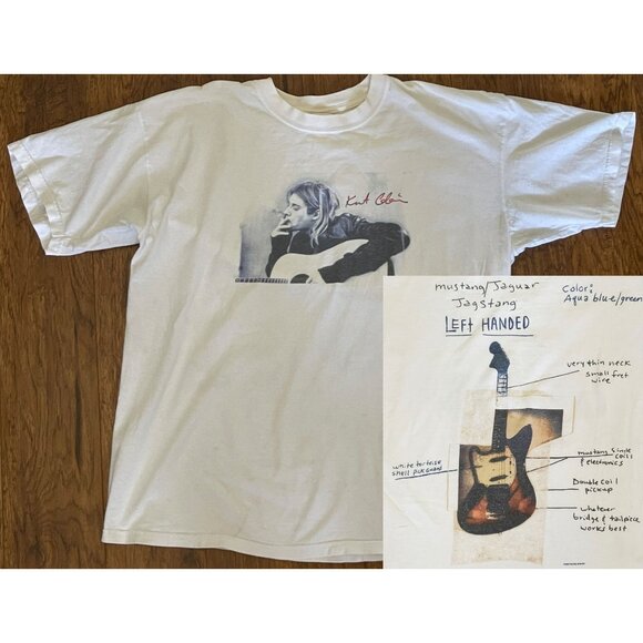 Vintage Kurt Cobain x Nirvana 2003 Jagstang Left-Handed Guitar Rock Tee T-Shirt - Picture 1 of 12